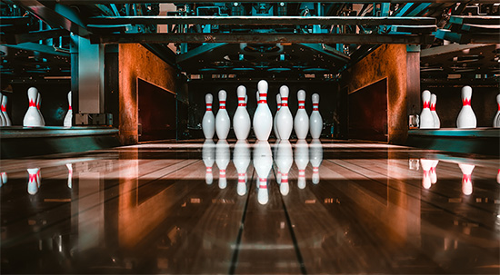 Bowling alley with pins and lane